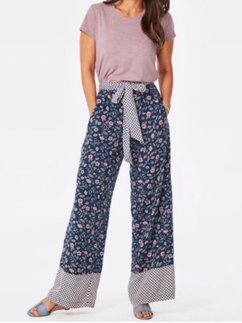 Matilda Jane A Day Off Floral Wide Leg Dress Pants Boho Cottagecore Tie M Office